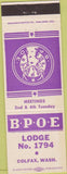 Matchbook Cover - Matchbook Cover Elks Club Colfax WA