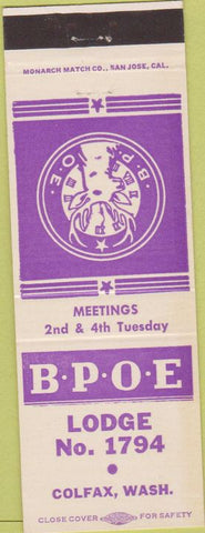 Matchbook Cover - Matchbook Cover Elks Club Colfax WA
