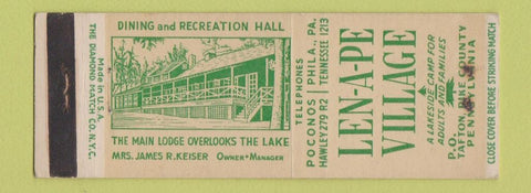 Matchbook Cover - Lenape Village Tafton PA WORN