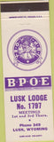 Matchbook Cover - Matchbook Cover Elks Club Lusk WY