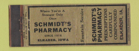 Matchbook Cover - Schmidt's Drug Store Elkader IA WORN
