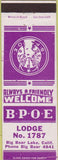 Matchbook Cover - Matchbook Cover Elks Club Big Bear Lake CA