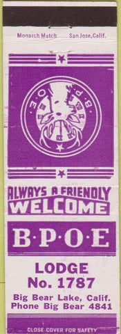 Matchbook Cover - Matchbook Cover Elks Club Big Bear Lake CA