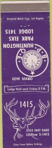 Matchbook Cover - Matchbook Cover Elks Club Huntington Park CA