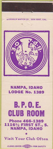 Matchbook Cover - Matchbook Cover Elks Club Nampa ID