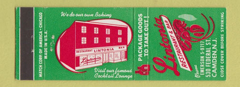 Matchbook Cover - Lintonia Restaurant Bar Camden NJ