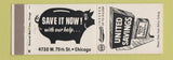 Matchbook Cover - United Savings Chicago IL piggy bank