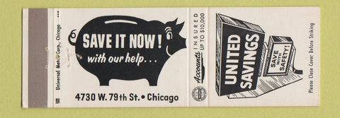Matchbook Cover - United Savings Chicago IL piggy bank