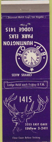 Matchbook Cover - Matchbook Cover Elks Club Huntington Park CA
