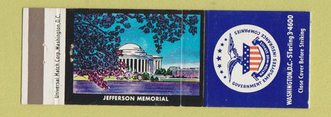 Matchbook Cover Government Employees Insurance Washington DC Jefferson Memorial