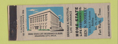 Matchbook Cover - Home State Insurance Ben Moseley Fort Worth TX