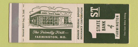 Matchbook Cover - 1st State Bank Farmington MO