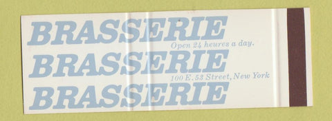 Matchbook Cover - Brasserie New York City SAMPLE Full Length