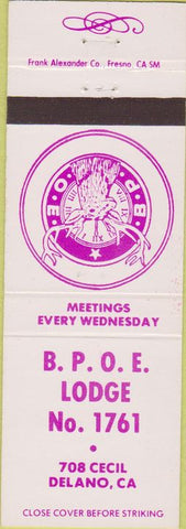 Matchbook Cover - Matchbook Cover Elks Club Delano CA
