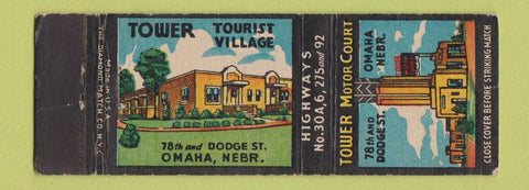 Matchbook Cover - Tower Tourist Village Omaha NE