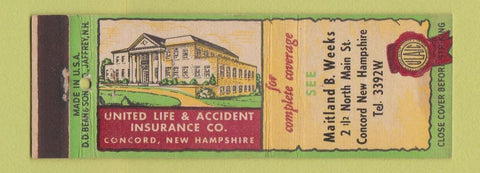 Matchbook Cover - Maitland Weeks Insurance Concord NH DD Bean