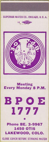 Matchbook Cover - Matchbook Cover Elks Club Lakewood CO