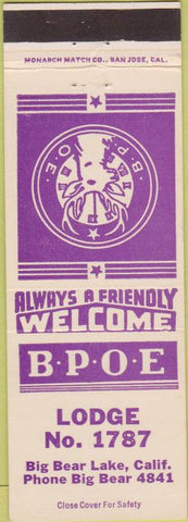 Matchbook Cover - Matchbook Cover Elks Club Big Bear Lake CA