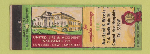 Matchbook Cover - Maitland Weeks Insurance Concord NH DD Bean