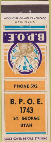 Matchbook Cover - Matchbook Cover Elks Club St George UT