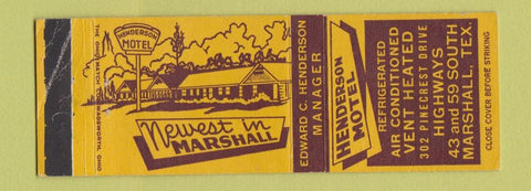 Matchbook Cover - Henderson Motel Marshall TX