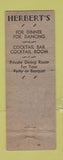 Matchbook Cover - Herber's Restaurant Albany NY WORN