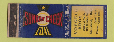 Matchbook Cover - Sunday Creek Coal Voegele Bros Mansfield OH WEAR