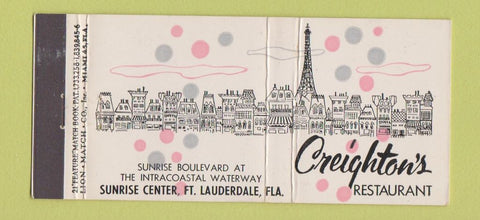 Matchbook Cover - Creighton's Restaurant Fort Lauderdale FL 21 Strike Feature