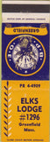 Matchbook Cover - Matchbook Cover Elks Club Greenfield MA CREASE
