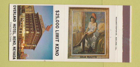 Matchbook Cover - Overland Hotel Reno NV Casino Julia Bulette 30 Strike