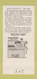 Matchbook Cover - Overland Hotel Reno NV Casino Julia Bulette 30 Strike
