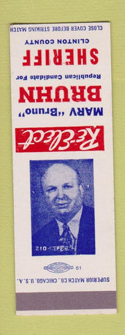 Matchbook Cover - Marv Bruno Bruhn Sheriff election Clinton County IA SAMPLE