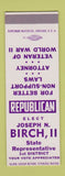 Matchbook Cover - Joseph Bird State Rep Election SAMPLE