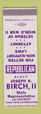 Matchbook Cover - Joseph Bird State Rep Election SAMPLE