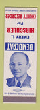 Matchbook Cover - Emery L Hirschler County Recorder IN Indiana SAMPLE