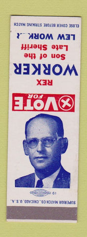 Matchbook Cover - Rex Worker Election Lew Worker Sheriff SAMPLE
