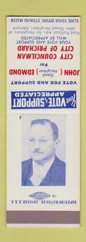 Matchbook Cover - John Edmond City Councilman Prichard AL? SAMPLE