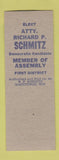 Matchbook Cover - Richard Schmitz Member Assembly Election Manitowoc WI SAMPLE