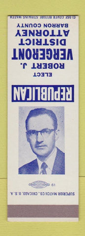 Matchbook Cover - Robert J Vergeront District Attorney Barron County WI SAMPLE