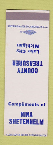 Matchbook Cover - Nina Shetenhelm County Treasurer Lake City MI SAMPLE