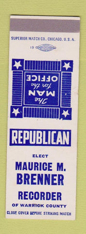 Matchbook Cover - Maurice M Brenner Recorder Warrick County IN? SAMPLE