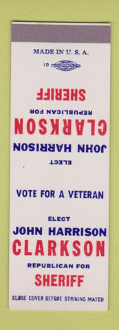 Matchbook Cover - John Harrison Clarkson Sheriff Election SAMPLE