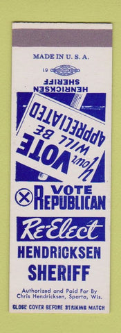 Matchbook Cover - Chris Hendricksen for Sheriff Sparta WI SAMPLE