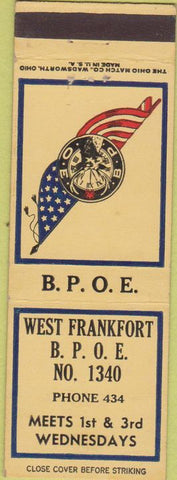 Matchbook Cover - Matchbook Cover Elks Club West Frankfort IL
