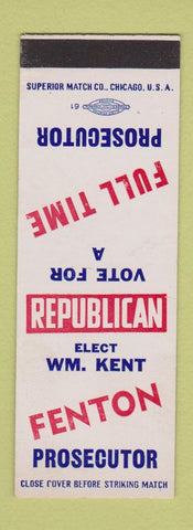 Matchbook Cover - William Kent Fenton Prosecutor Election SAMPLE
