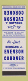 Matchbook Cover - Bernard Evenson Coroner Election Racine WI SAMPLE