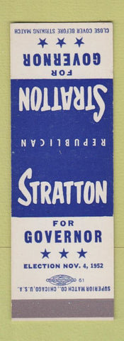 Matchbook Cover - William Stratton for Governor IL Illinois election SAMPLE