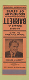 Matchbook Cover - Edward J Barrett Secretary of State Election SAMPLE