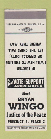 Matchbook Cover - Bryan Wingo Justice of the Peace Corpus Christi TX SAMPLE
