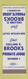 Matchbook Cover - Collins Brooks Probate Judge Election SAMPLE